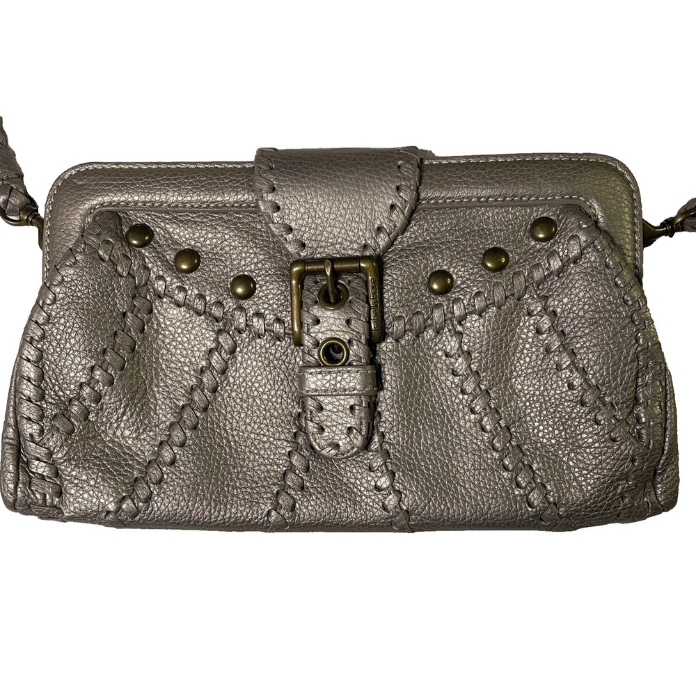 Isabella Fiore Silver Metallic Leather Shoulder Bag Purse 12x7 Y2K Retro Glam
